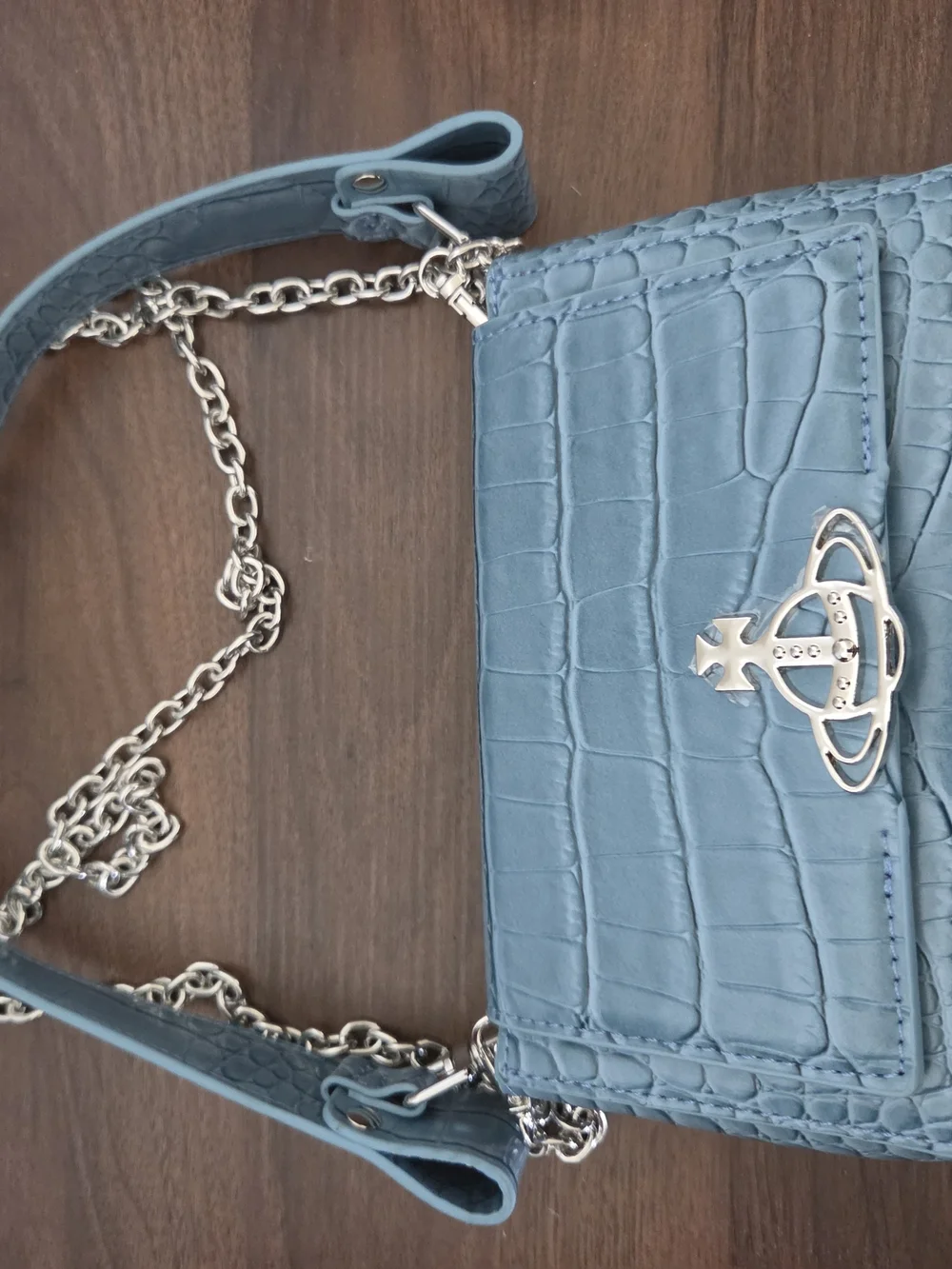 Vivienne Westwood Blue Croc-Embossed Chain Crossbody Bag